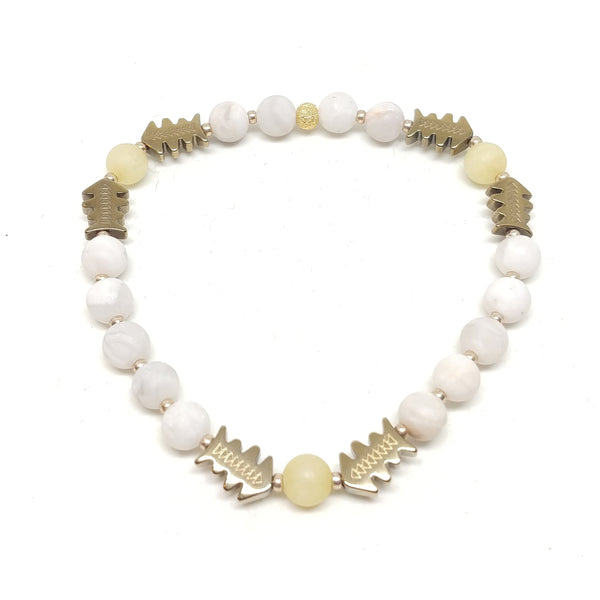 Agua Caliente stretch bracelet, phoenix agate, jade, hematite, 8"