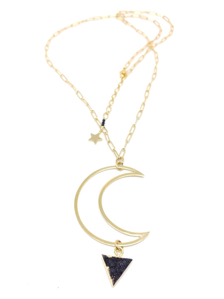 Black Druzy Moon Necklace