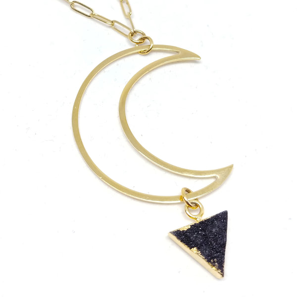 Black Druzy Moon Necklace