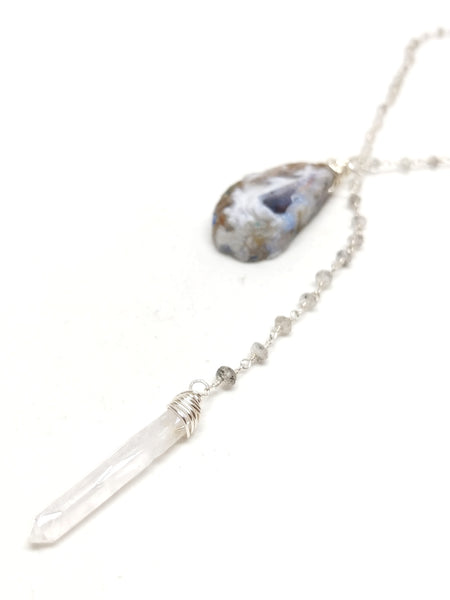 RAW Druzy Agate Lariat Necklace