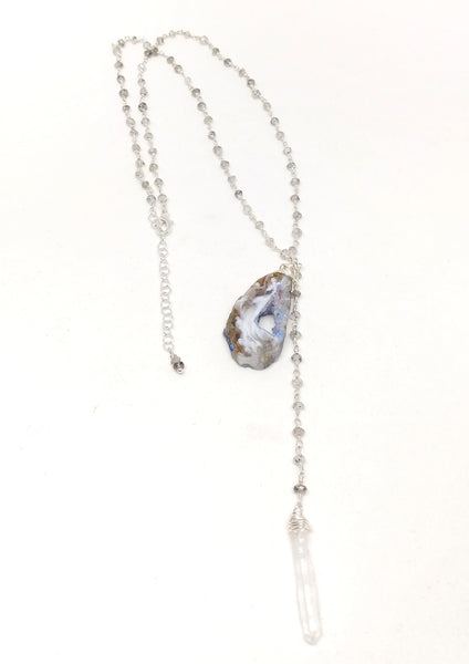 RAW Druzy Agate Lariat Necklace