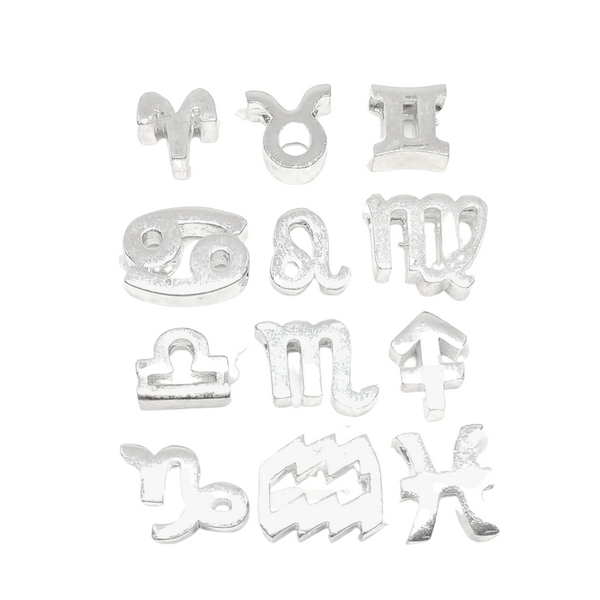 Tiny silver-plated zodiac charms.