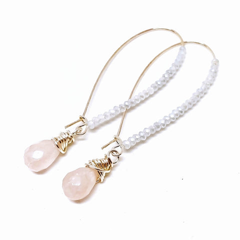 Signature Style Angelic Earrings Rose Quartz Icicle Crystals