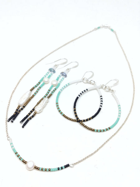 Calm Jewelry set: Dangles, Hoops and necklace