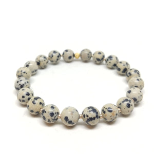 Cactus Loop stretch bracelet, dalmatian jasper, gold spacer beads.