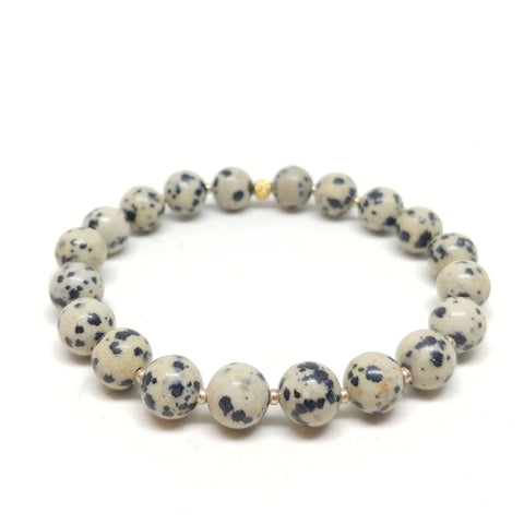Cactus Loop stretch bracelet, dalmatian jasper, gold spacer beads.