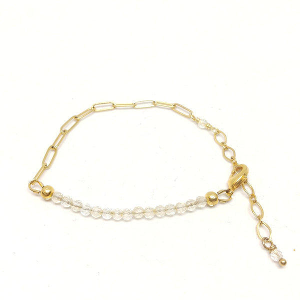 November birthstone citrine bracelet on gold-plated paper clip chain.