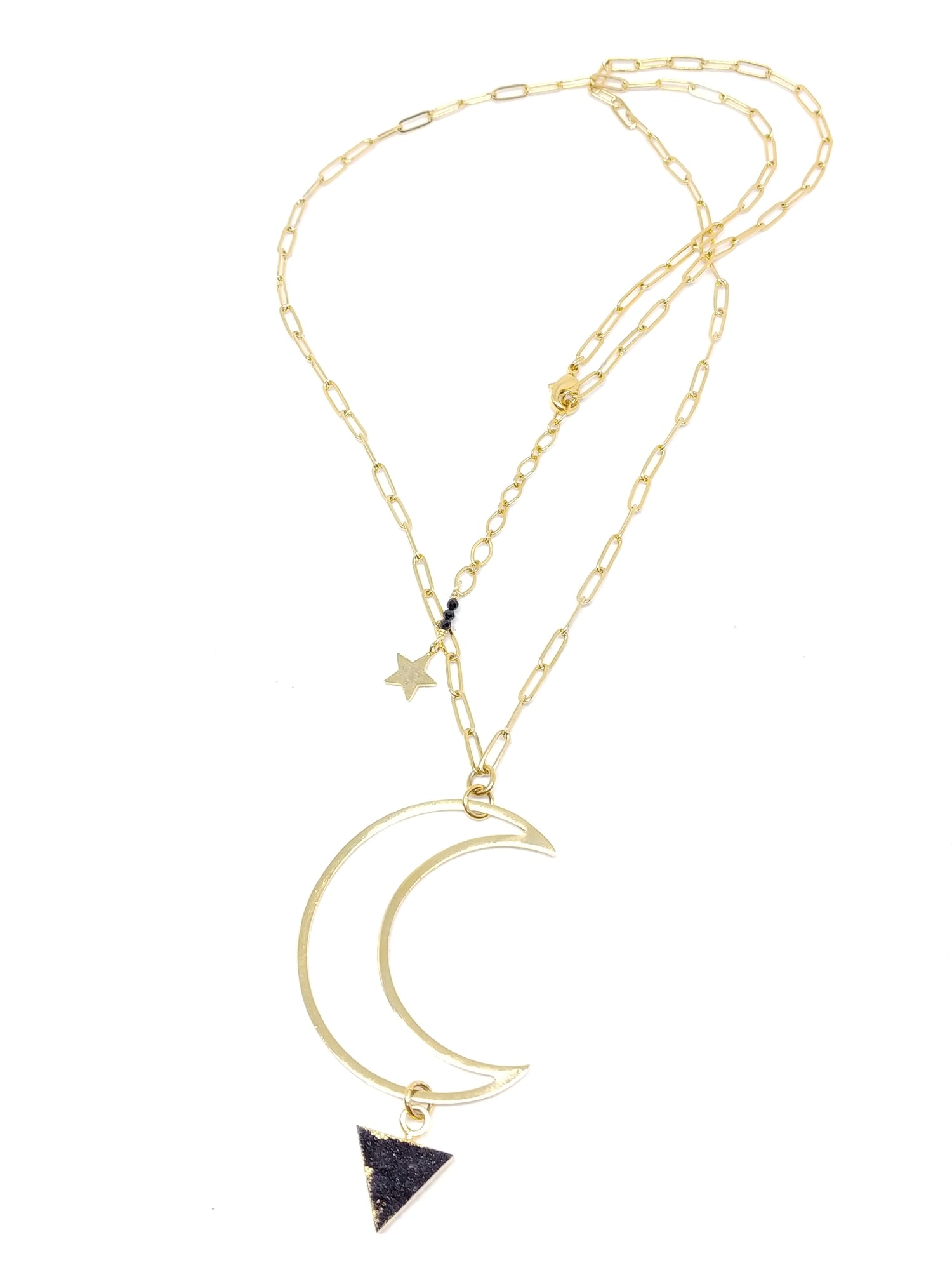Black Druzy Moon Necklace