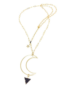 Black Druzy Moon Necklace