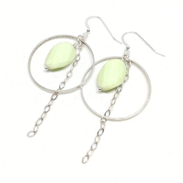 Lemon chrysoprase silver hoops, sterling silver chain and ear wires, fringe benefits collection