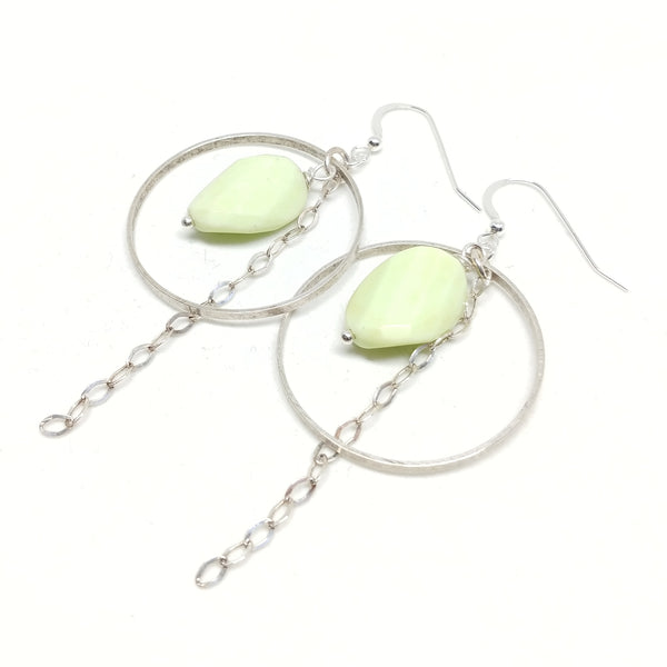 Lemon chrysoprase silver hoops, sterling silver chain and ear wires, fringe benefits collection