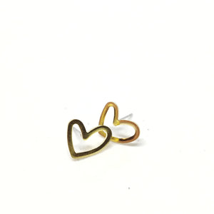 You Have My Heart raw brass stud earrings with stainless steel post. minimalist style.