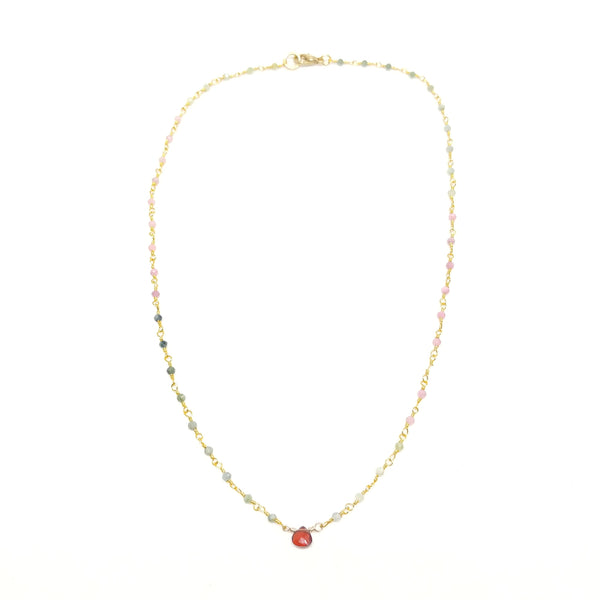 Heart's Desire Valentine's Day Gift Set; Vermeil Tourmaline Chain Necklace with Tiny Faceted Garnet Centerpiece