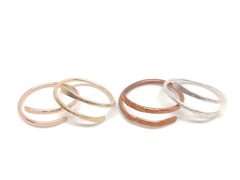 Unity Rings--hand hammered adjustable rings in rose gold fill, gold fill, copper and sterling silver.  Wear alone or stacked.