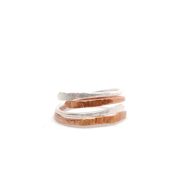 Unity Ring stack in silver and copper